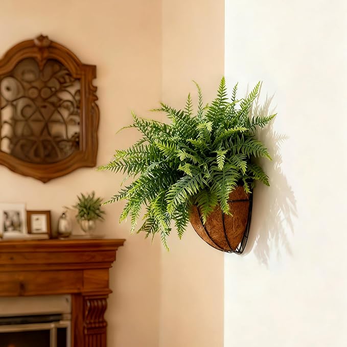 Faux Boston Fern with Hanging Basket – 18in Fake Hanging Fern, Lifelike by QIANYUN