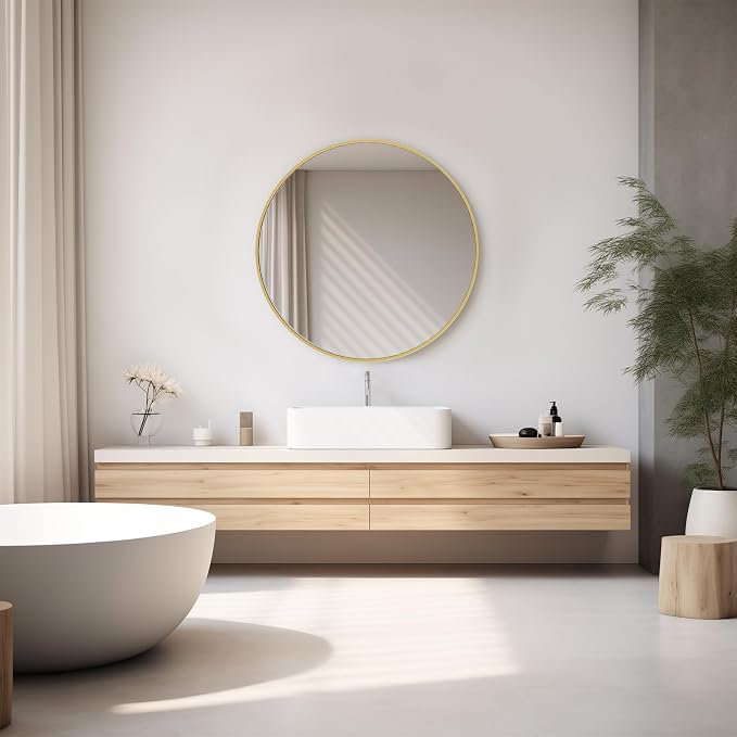 DUMOS Gold Circle Mirror for Wall 24.02 inch, Bathroom Round Mirror for Over - Image 5