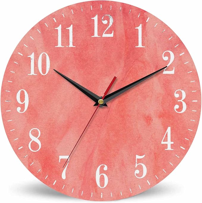 Mxocom Coral Red Wall Clock Magenta Pastel Artistic 10 Inch Silent Non Ticking by Mxocom