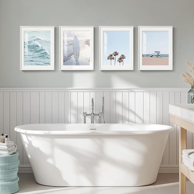 Framed Coastal Beach Wall Art for Living Room, 4 Piece Ocean Wave Palm Tree - Image 5