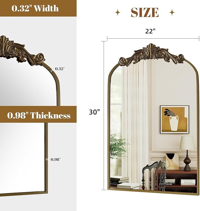 Dewfig Antique Arched Wall Mirror - Image 2