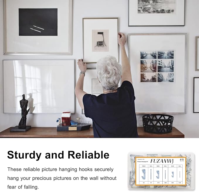 117Pcs Picture Hangers, 3 Size Picture Hooks Including 30/50/100lbs, Picture - Image 8