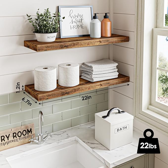 Fixwal Wood Floating Shelves for Wall, Bathroom and Kitchen, Wall Shelves for - Image 3