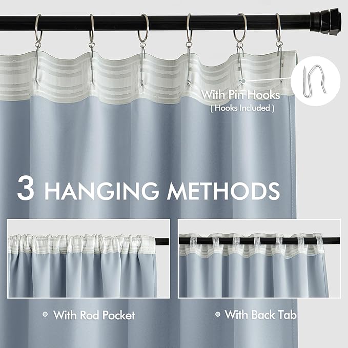 MIULEE Light Blue Back Tab Blackout Curtains 108 Inch Long 2 Panels Set - Image 3