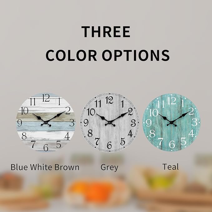Wall Clock, Silent Non Ticking Wall Clocks Battery Operated, Rustic Wooden - Image 2