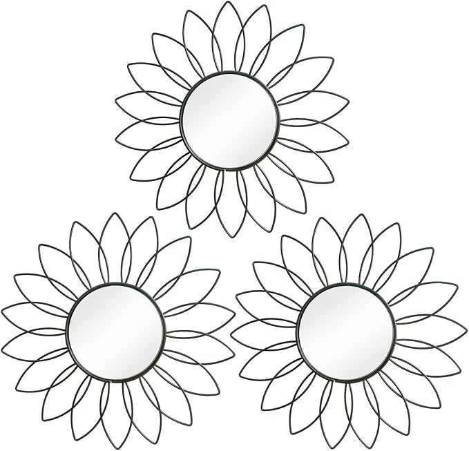 3 Pack Metal Mirrors for Wall Sunburst Wall Mirrors Home Décor Decorative by Uaussi