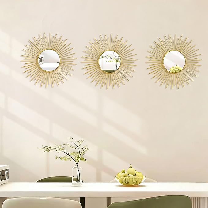 3 Pack Metal Mirrors for Wall Sunburst Wall Mirrors Home Décor Decorative - Image 3