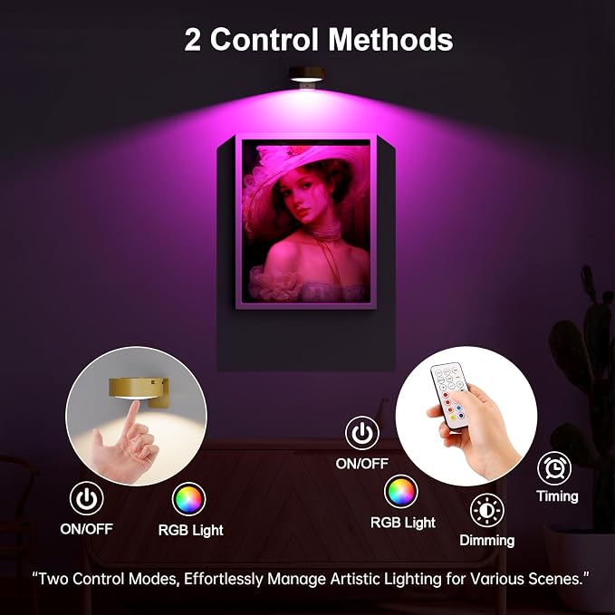 3 Pack Picture Lights for Wall, 13 RGB Color Rechargeable Battery Operated wall - Image 4