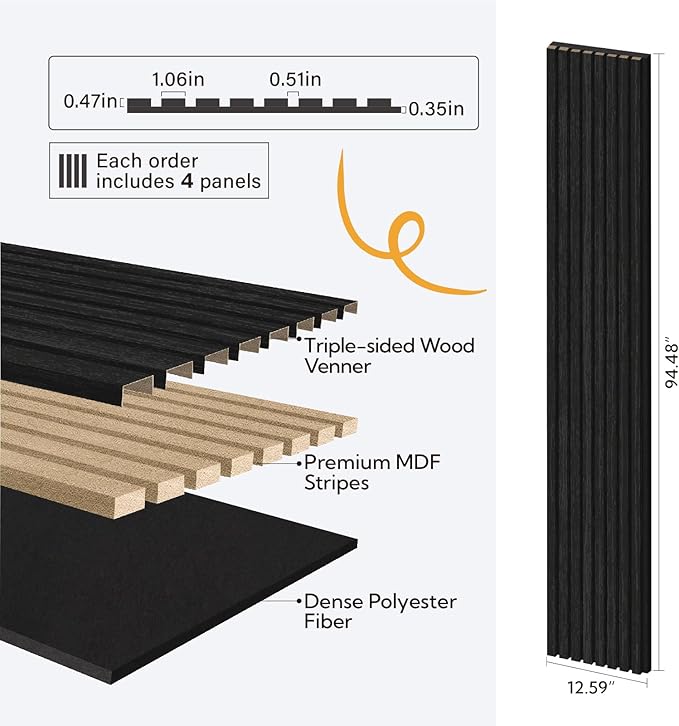 Olanglab Wood Wall Panels 4 Pack, Wood Slat Acoustic Wall Panels, 94.5"x12.6" - Image 4