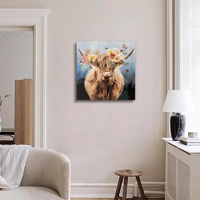 Hand-Painted Highland Cow Canvas Wall Art, Lovely Cow - Image 3