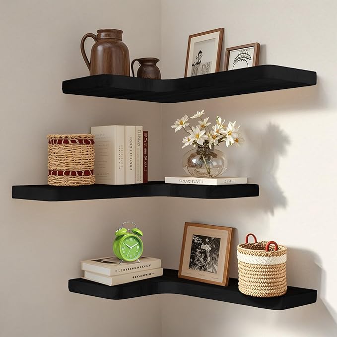 Floating Corner Shelves Set of 3, Solid Wood Picture Wall Shelf, Floating by Unknown