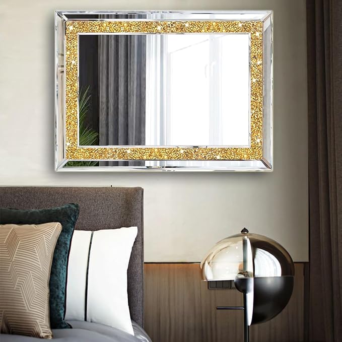 2 Piece Wall Mirrors, Crush Diamond Wall Decor - Image 4
