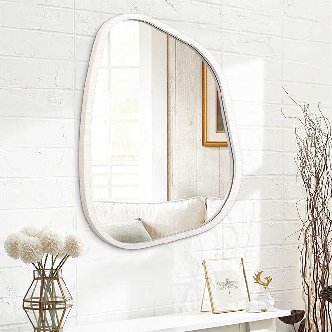 Asymmetrical Mirror Small 26"x18" Irregular Wall Mirror Modern Wood Frame - Image 2