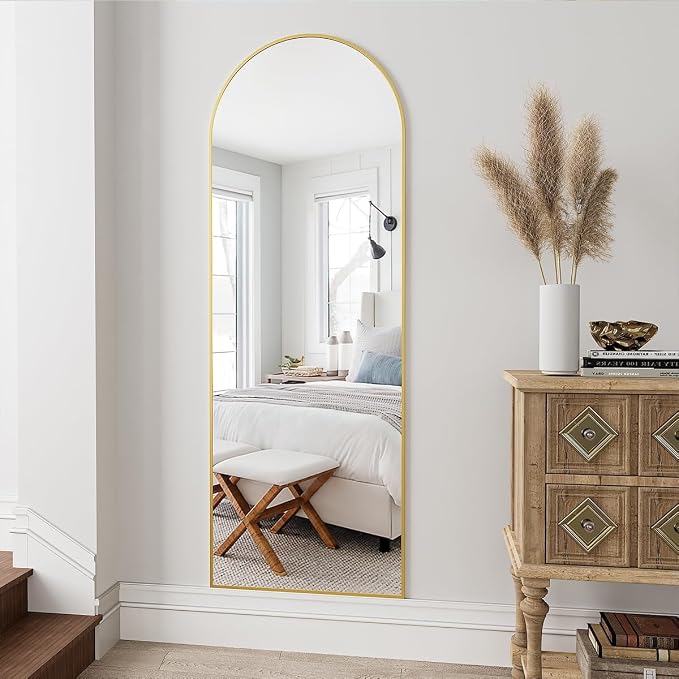 Dewfig Arched Gold Full Length Mirror, Full Body Mirrors - Image 4