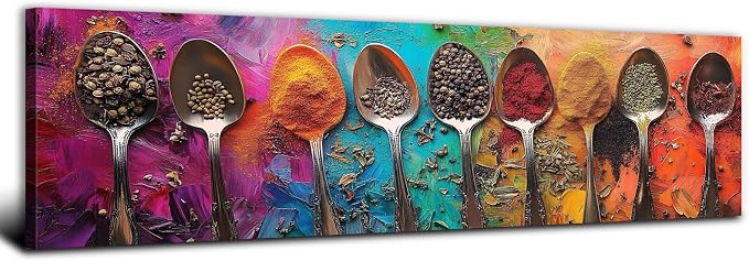 Colorful Spices Seasoning Spoon Canvas Wall Art Kitchen Wall Decor Large by AREBOLOLLC