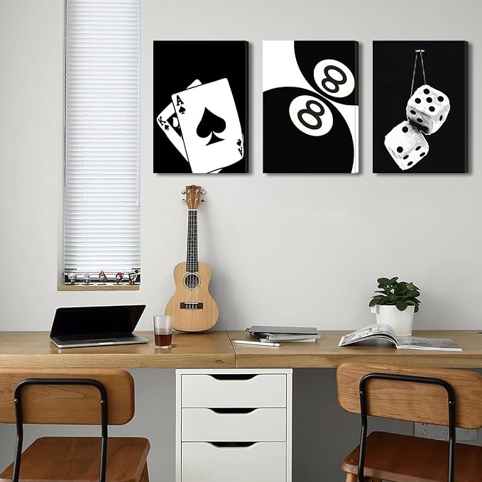 BOKPEN 3Pcs Black and White Poker Dice Canvas Wall Art Lucky You Poster Prints - Image 5