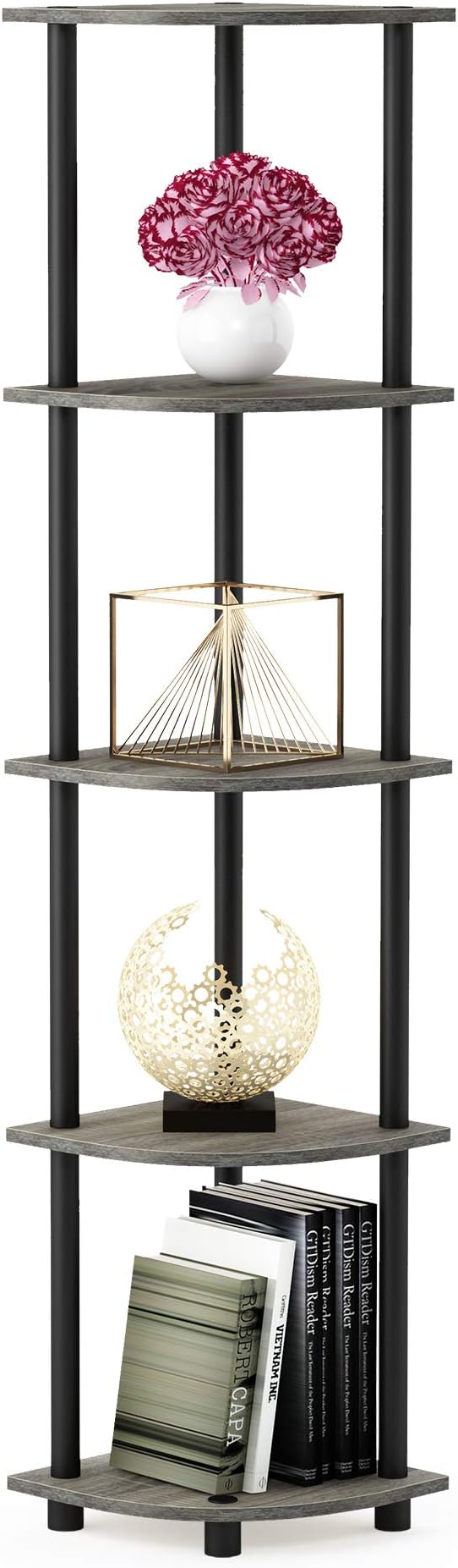 Furinno TURN-N-TUBE Corner Shelf, 5-Tier Corner Bookshelf, Open Storage Shelves - Image 9