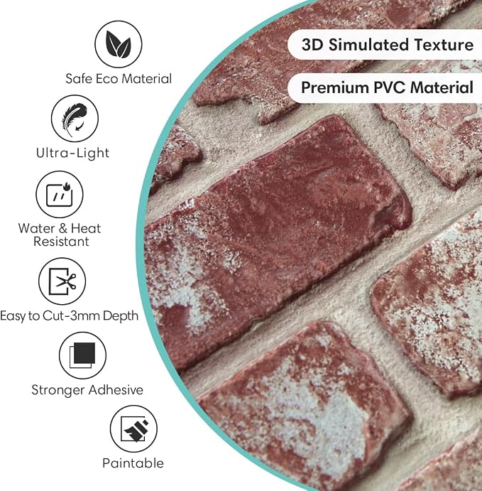 Commomy 3D Brick Wall Panels Peel and Stick - Image 3