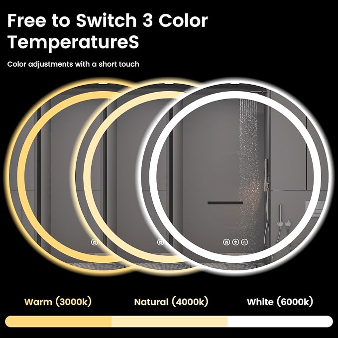 Round LED Bathroom Mirror with Lights, Backlit & Front Lighted, Wall-Mounted - Image 4