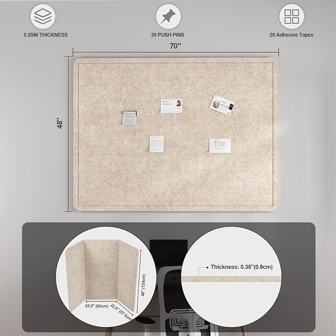 Large Felt Bulletin Board for Wall, Soft Felt Cork Board for Office, Home - Image 2