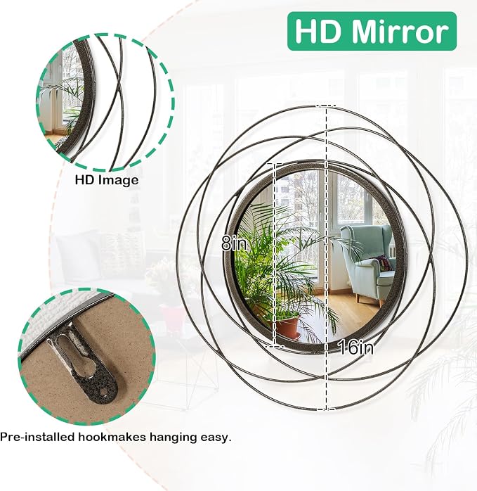 Wall Mirror Mounted Small Round Decorative Mirrors, Circle Metal Art Mirror Home - Image 7