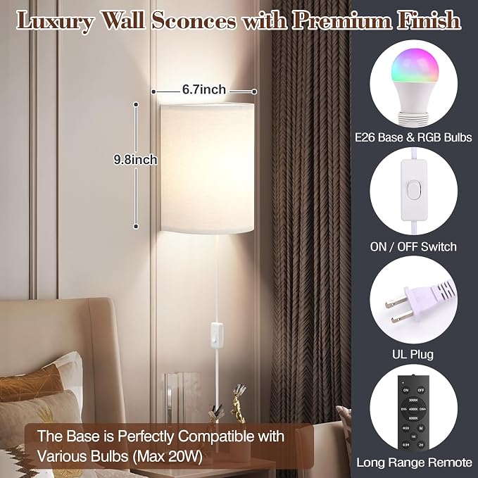 Plug in Wall Sconces Set of Two: Wall Lights - Image 7
