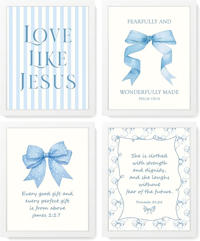 LARTSFRO Coquette Blue Bow Jesus Wall Art Decor Posters, Light Blue Bow Room by Unknown