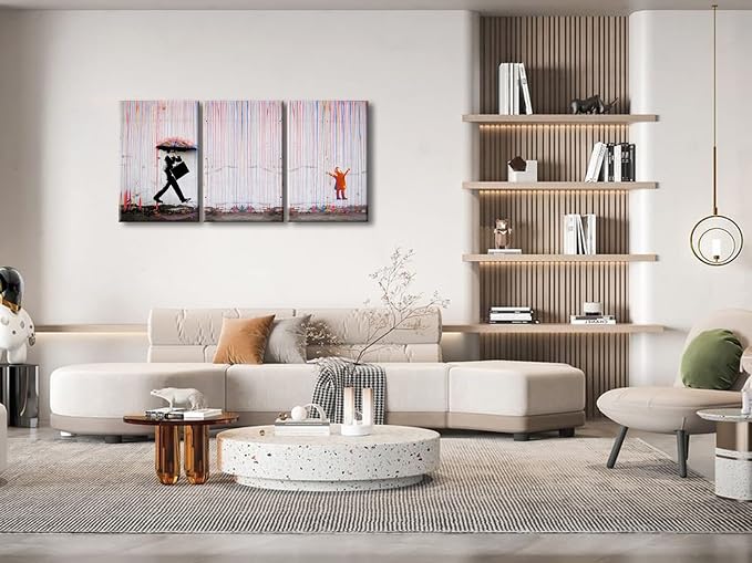 Wieco Art 3 Piece Banksy Famous Canvas Paintings Wall Art Raining day Modern - Image 2