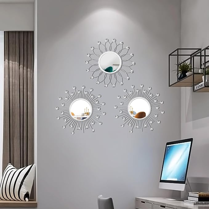 3 Pack Metal Mirrors for Wall Sunburst Wall Mirrors Home Décor Decorative - Image 4