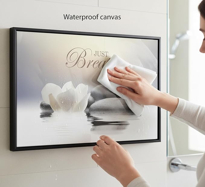 Floating Framed Zen Wall Art, Just Breathe Stone Poster Picture - Image 5