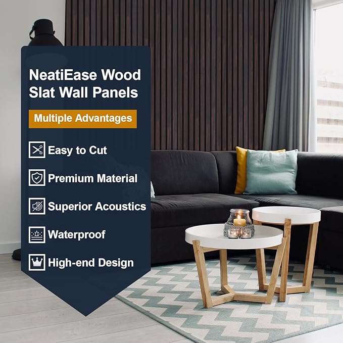 NeatiEase Wood Panels for Wall, 4-Piece 94.5" x 11" Soundproof Wood Slat Wall - Image 4