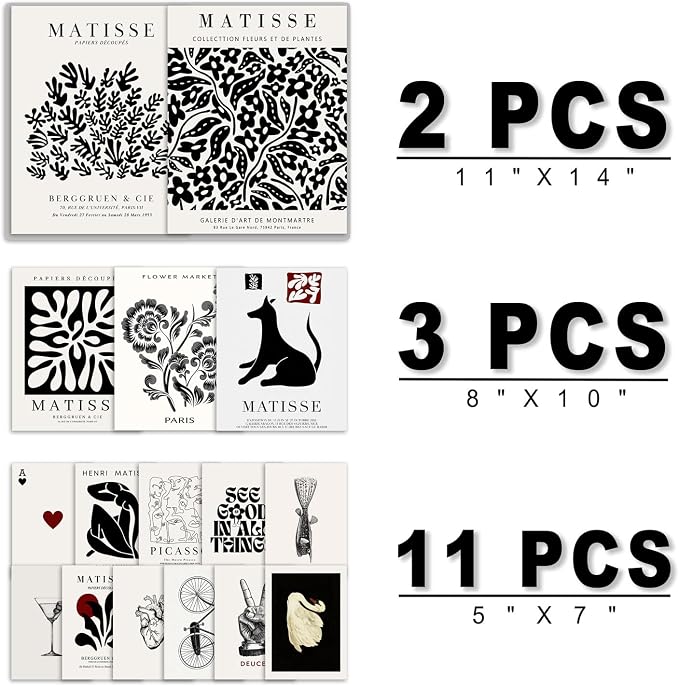 ANERZA 16 PCS Black and White Wall Art Decor, Matisse Abstract Gallery Wall - Image 2