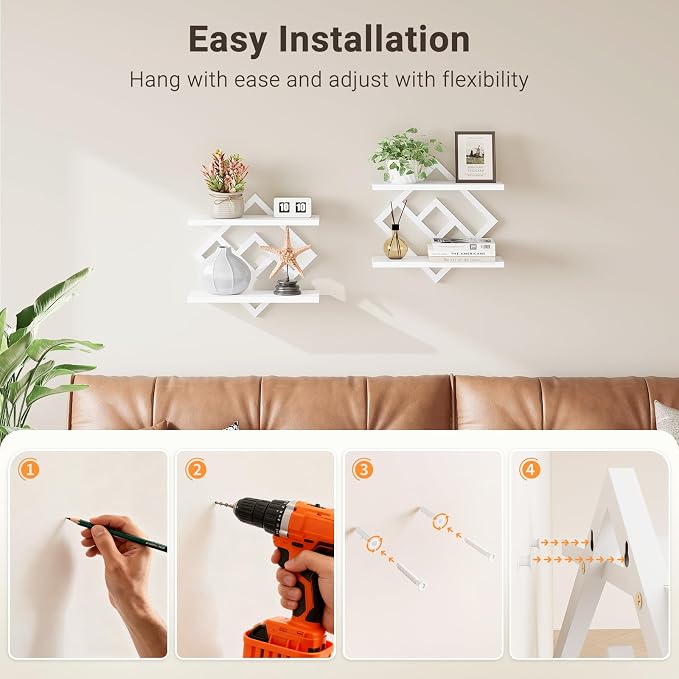 ELYKEN Floating Shelves for Wall, 2-Tier Wall Mounted Storage Shelves for Books - Image 6