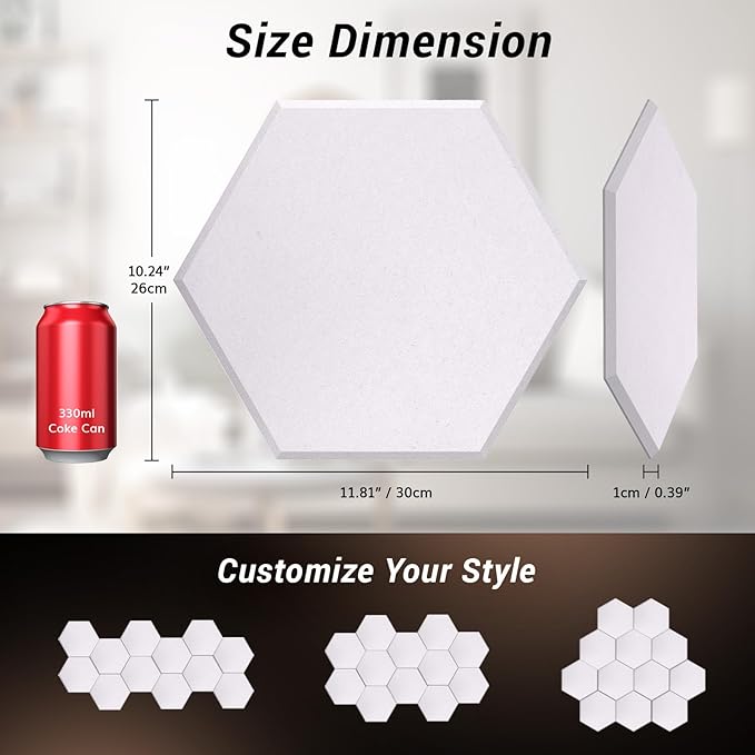 18 Pack High Density Hexagon Acoustic Panels, TONOR 12"x 10"x 0.4" Soundproof - Image 5