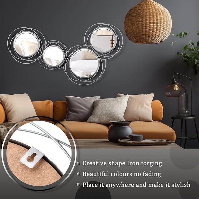 Hicarer 4 Pcs Decorative Wall Mirror Round Modern Mirror Circle Mirror Wall Art - Image 5