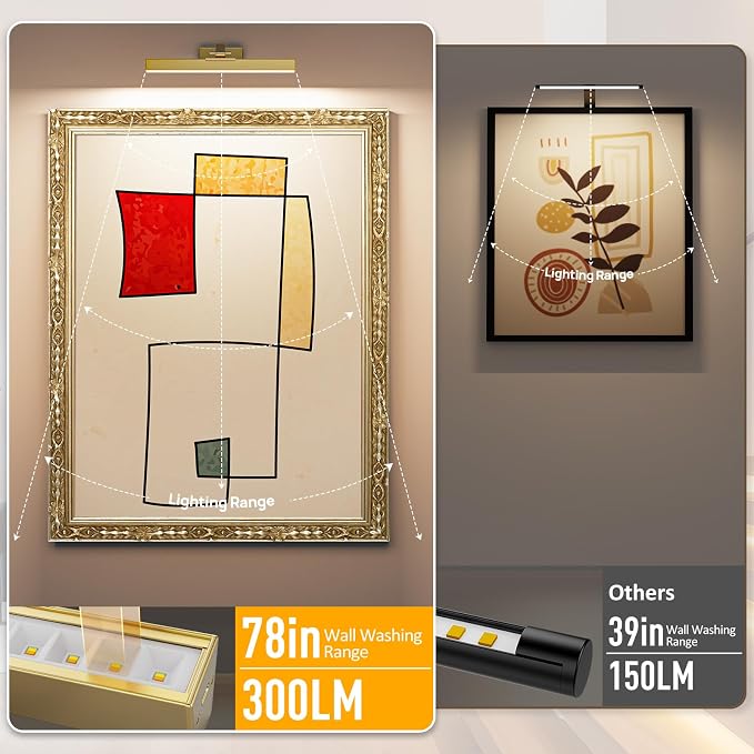 Afyuol Picture Lights for Wall, Brushed Gold Battery Operated Picture Light - Image 2