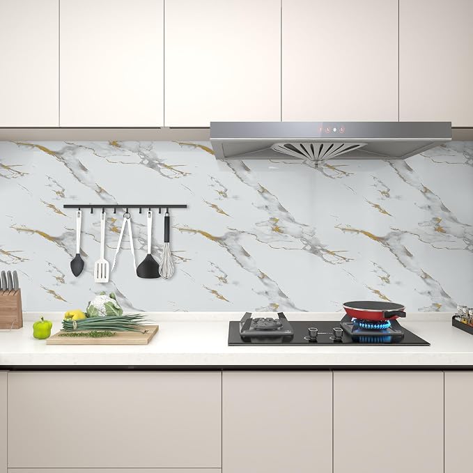 practicalWs Glossy Marble Wallpaper Peel and Stick White/Gold Granite Contact - Image 7