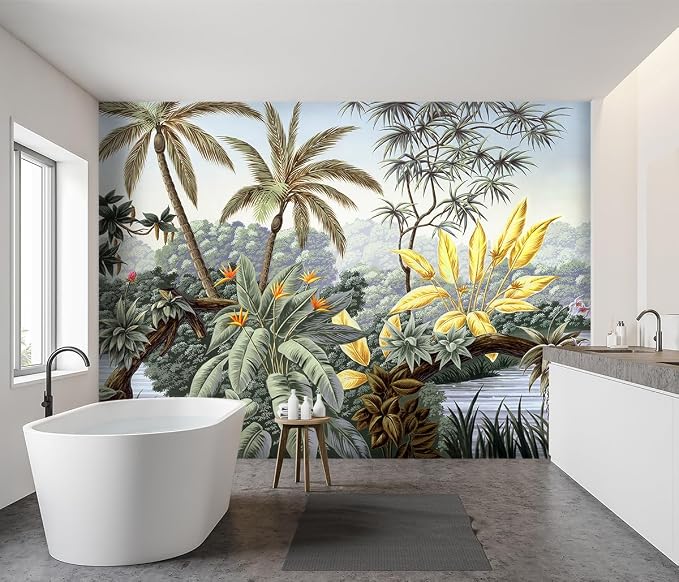 -Tropical Botanical Palm Leaf Fabric Wallpaper Living Room Bedroom Bathroom - Image 3