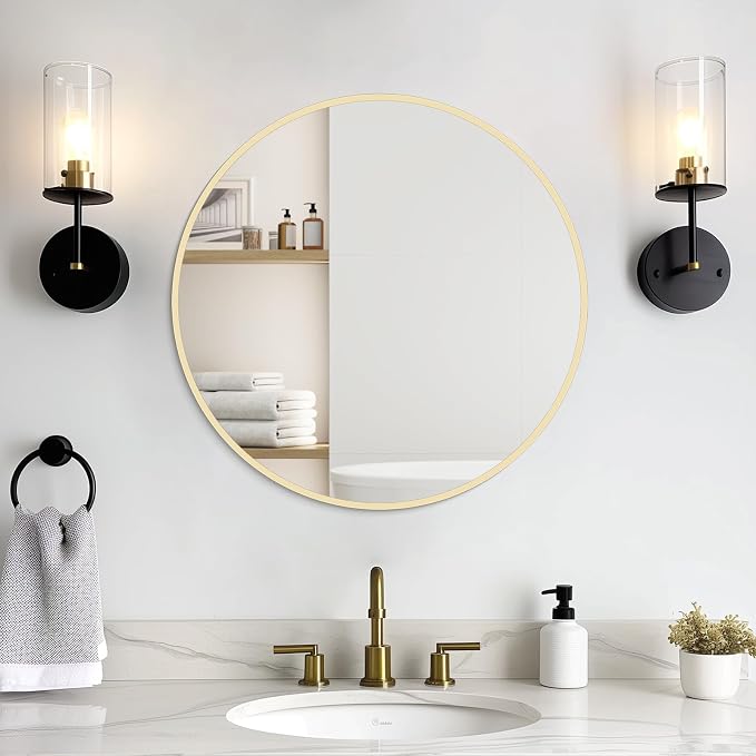 WallBeyond 20 inch Round Mirror Gold Circle Wall Mirror - Image 2