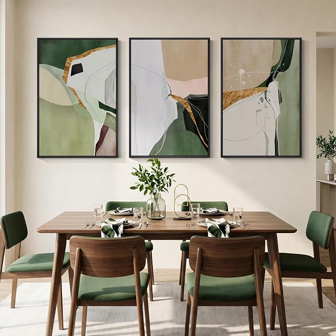 Large Framed Green and Beige Abstract Wall Art - Image 4