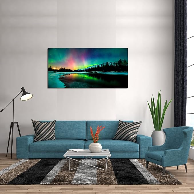 S01950 Wall Art Aurora scenery Painting on Canvas Stretched and Framed Canvas - Image 5