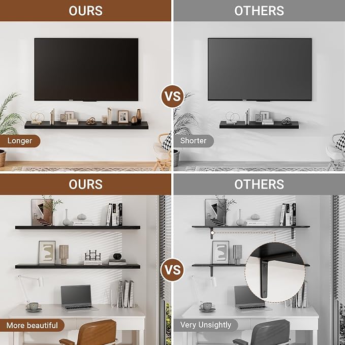 Heimlove Floating Shelves for Wall 48 Inches Long, 9.3" Deep Black Floating - Image 4