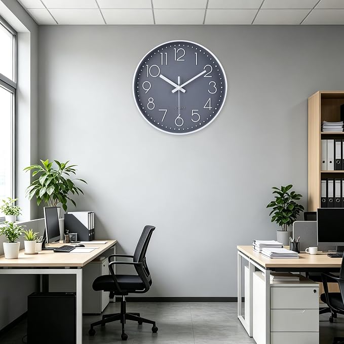 jomparis 16 Inch Gray Large Wall Clock Silent Modern Elegant Decor - Image 3