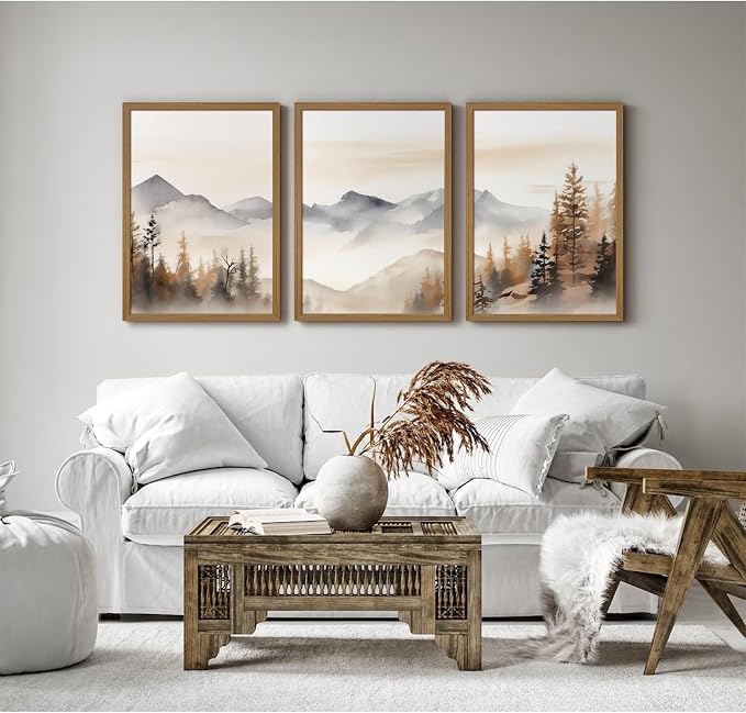 Neutral Mountain Wall Art Decor Set of 3 Forest Canvas Wall Art Poster - Image 6