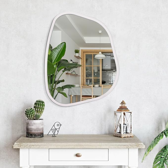 Irregular Oval Wall Mirror Large White 20"x16" Inches Asymmetrical Mirror - Image 4