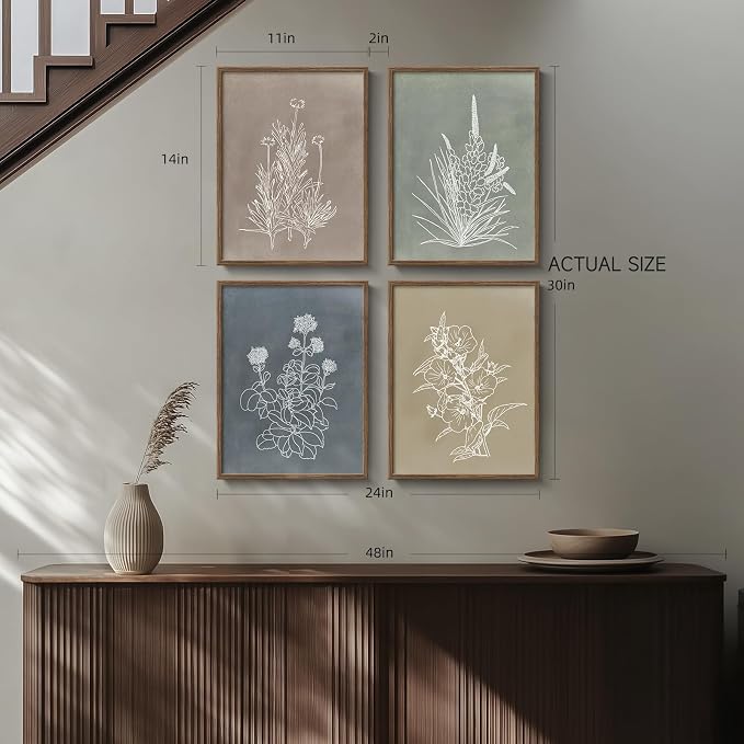 Boho Framed Botanical Wall Art for Bedroom, 4 Piece Vintage Neutral Floral - Image 8