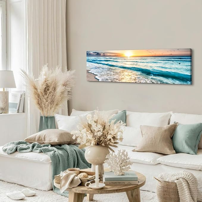Sunrise Ocean Beach Canvas Wall Art Coastal Room Decor Nature Pictures - Image 2