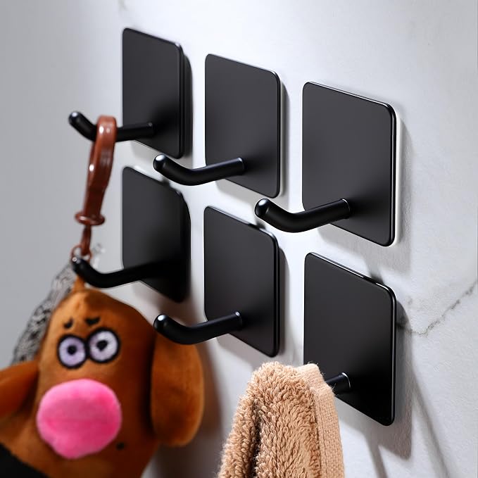 DELITON 6 Pack Towel Hooks for Hanging, Adhesive Hooks Stick on Wall for - Image 6