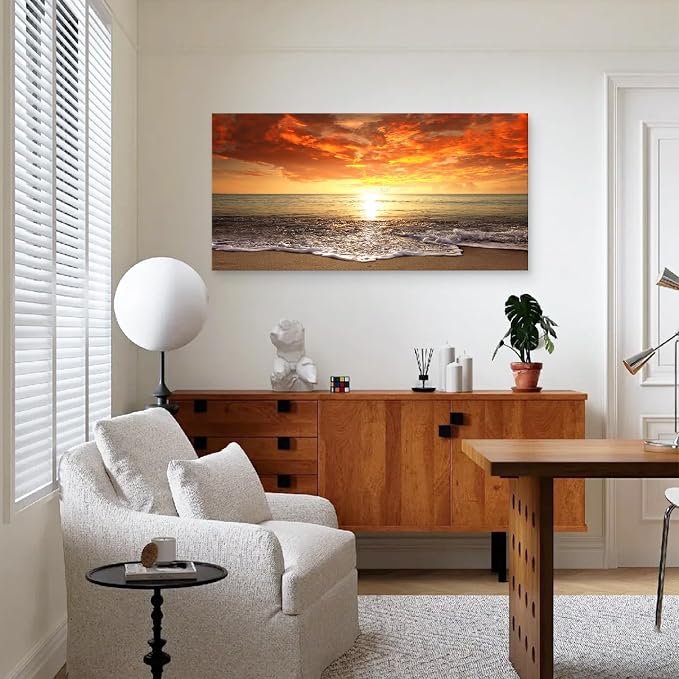 Baisuart-S0198 Canvas Prints Wall Art Sunset Ocean Beach Pictures Photo - Image 5