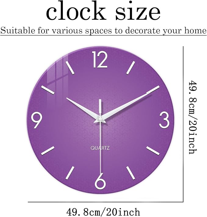 XFM Purple Wall Clock for Women Girls Bedroom 20 Inch Modern Simple Wall Clocks - Image 6
